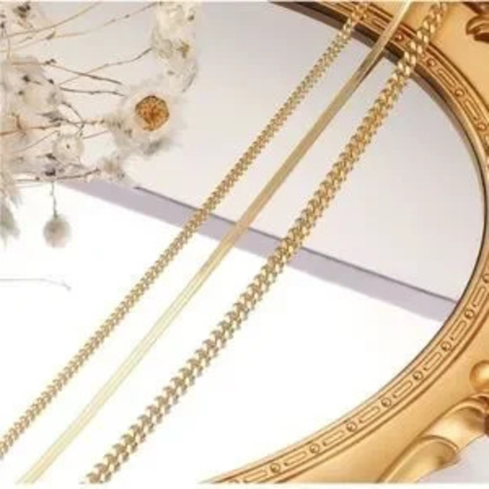 Gold 14k Gold Plated 3pc Chain Anklet Set